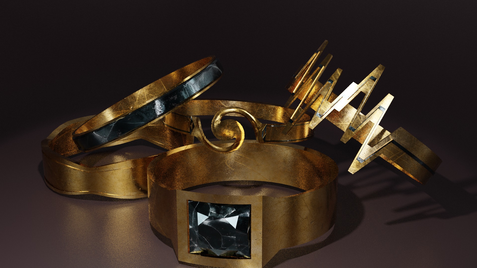 Realistic Low-Poly Golden Rings 3D Pack 5 Pieces Low-poly 3D model_1