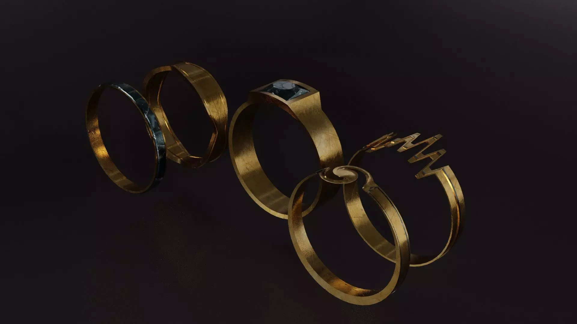 Realistic Low-Poly Golden Rings 3D Pack 5 Pieces Low-poly 3D model_0