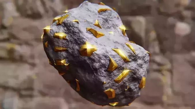 Shiny Gold Ore Rock - Realistic Procedural 3D Material