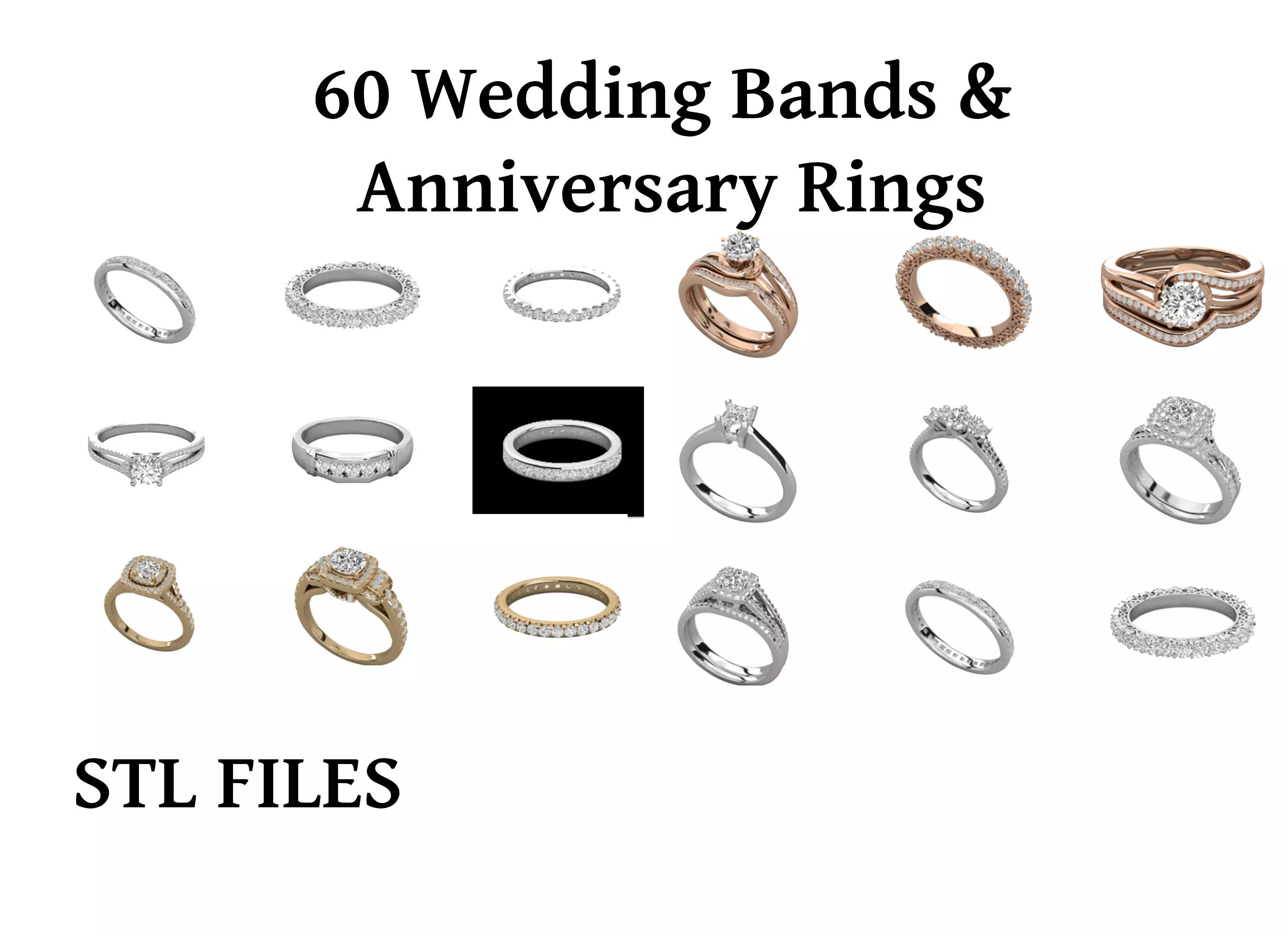 60 Various Modern Ladies and Mens Rings Jewelry Collection 3D print model_0
