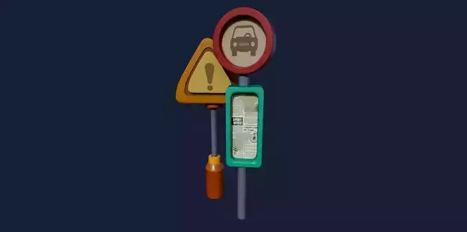Stylized Road sign  Low-poly 3D model