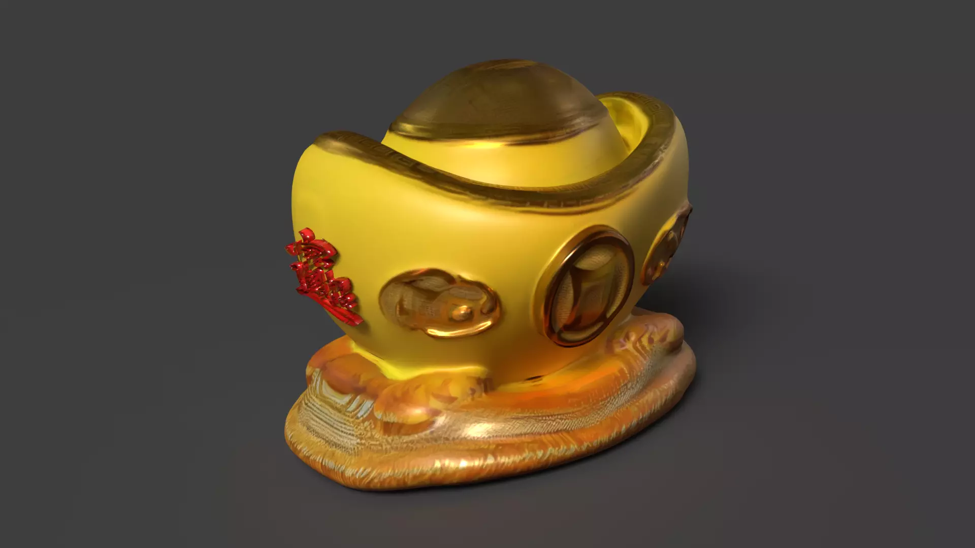 Chinese gold ingot piggy bank  Low-poly 3D model_0