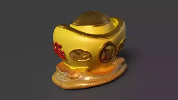 Chinese gold ingot piggy bank  Low-poly 3D model