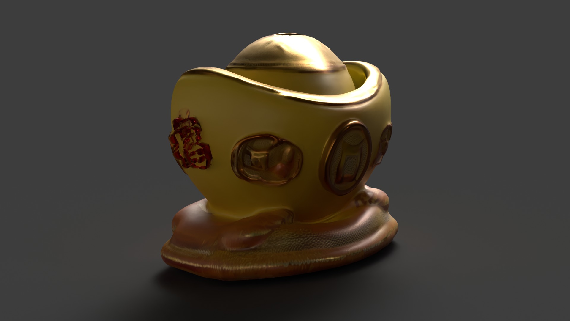 Chinese gold ingot piggy bank  Low-poly 3D model_4