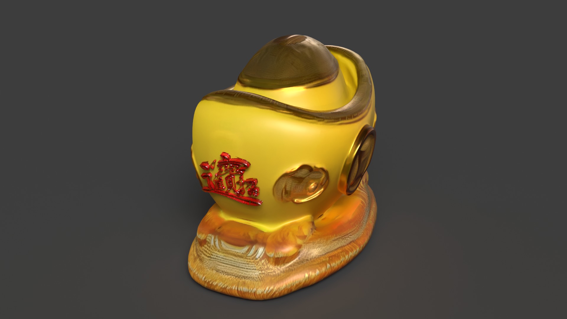 Chinese gold ingot piggy bank  Low-poly 3D model_3