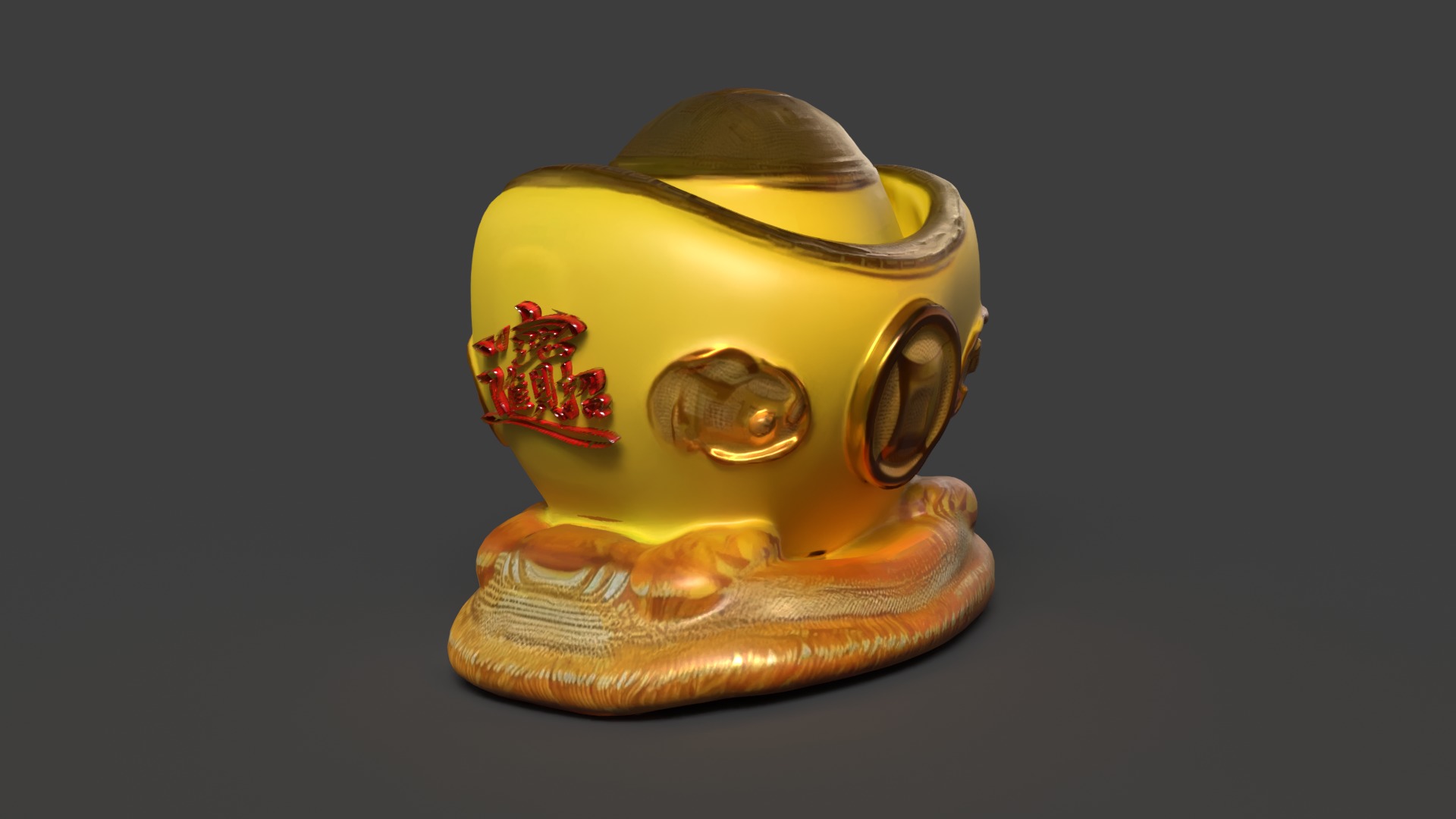 Chinese gold ingot piggy bank  Low-poly 3D model_2