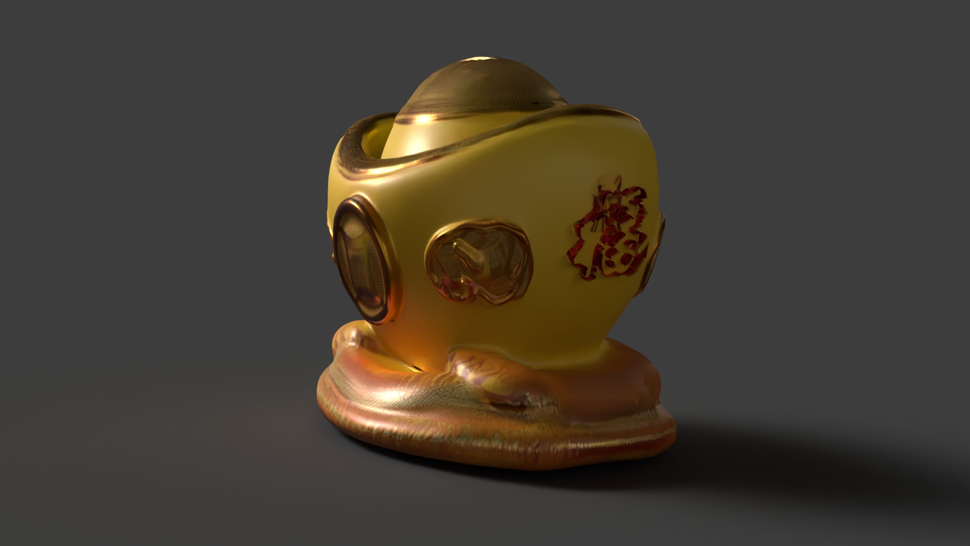 Chinese gold ingot piggy bank  Low-poly 3D model_5