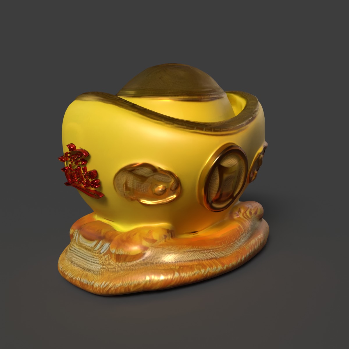Chinese gold ingot piggy bank  Low-poly 3D model_6
