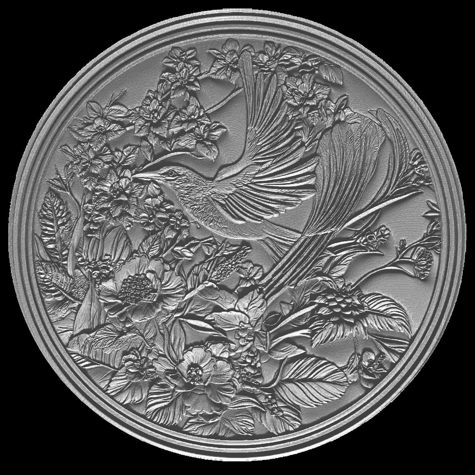 The Bird and Roses Relief 3D print model_1