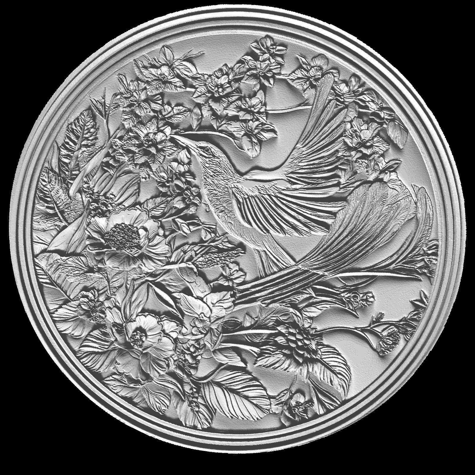 The Bird and Roses Relief 3D print model_2