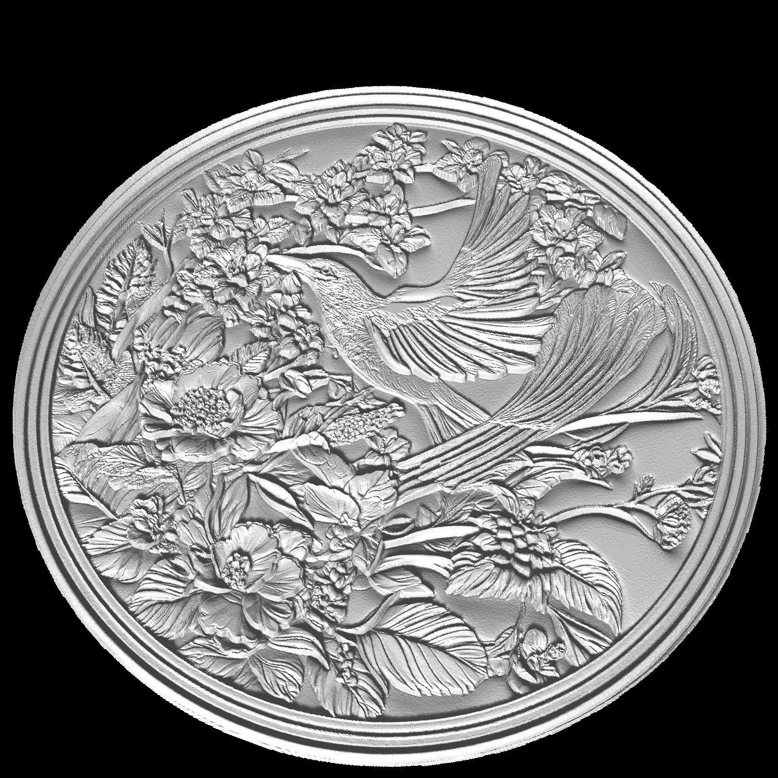 The Bird and Roses Relief 3D print model_3