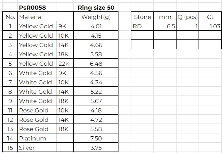 1 Ct Engagement ring 3dm stl obj 3D print model R058 EU50-60 3D print model_7