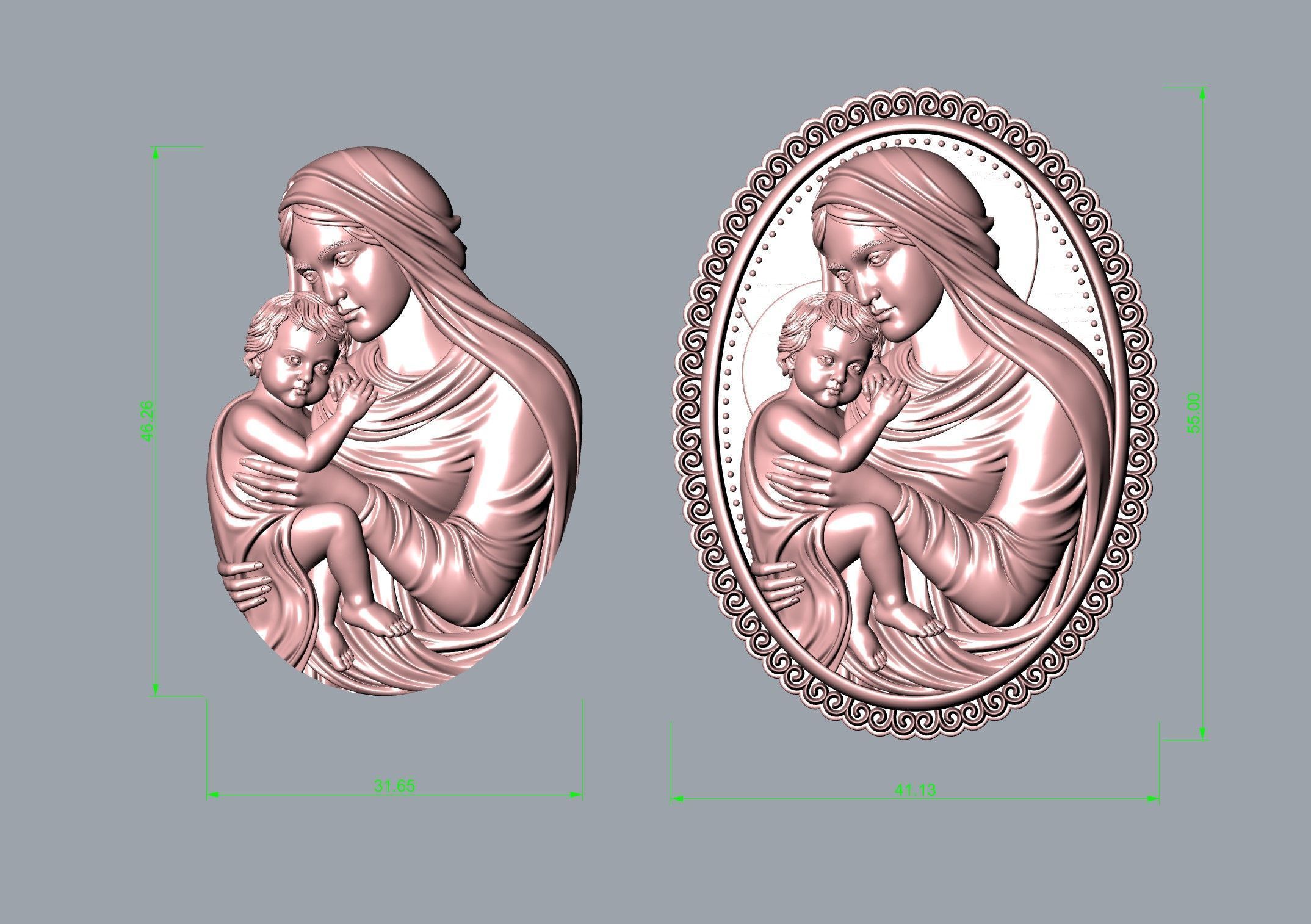 Mary with Baby Jesus Pendant 3D print model_3