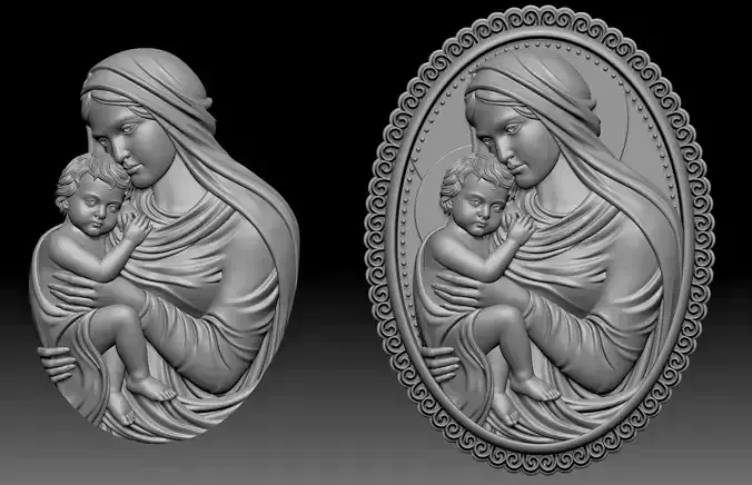 Mary with Baby Jesus Pendant 3D print model