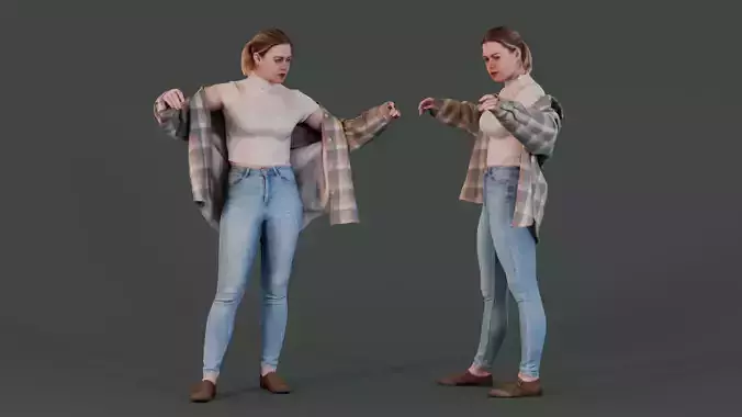 Casual Chic - Girl Adjusting Oversized Shirt