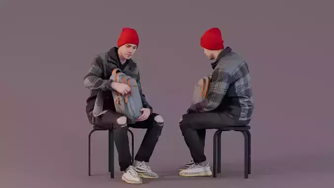 Urban Casual - Man Sitting with Backpack