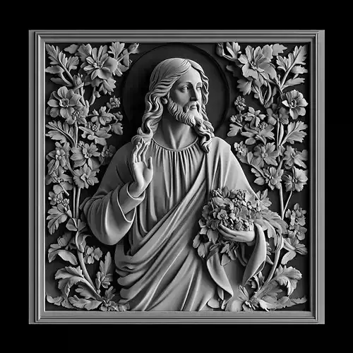 Jesus Christ Bust with Flowers and Serene Features