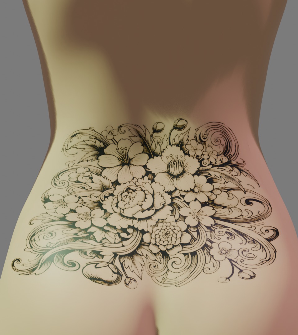 Tattoo Artist Floral Design for Female Back - Procreate 3D model_2