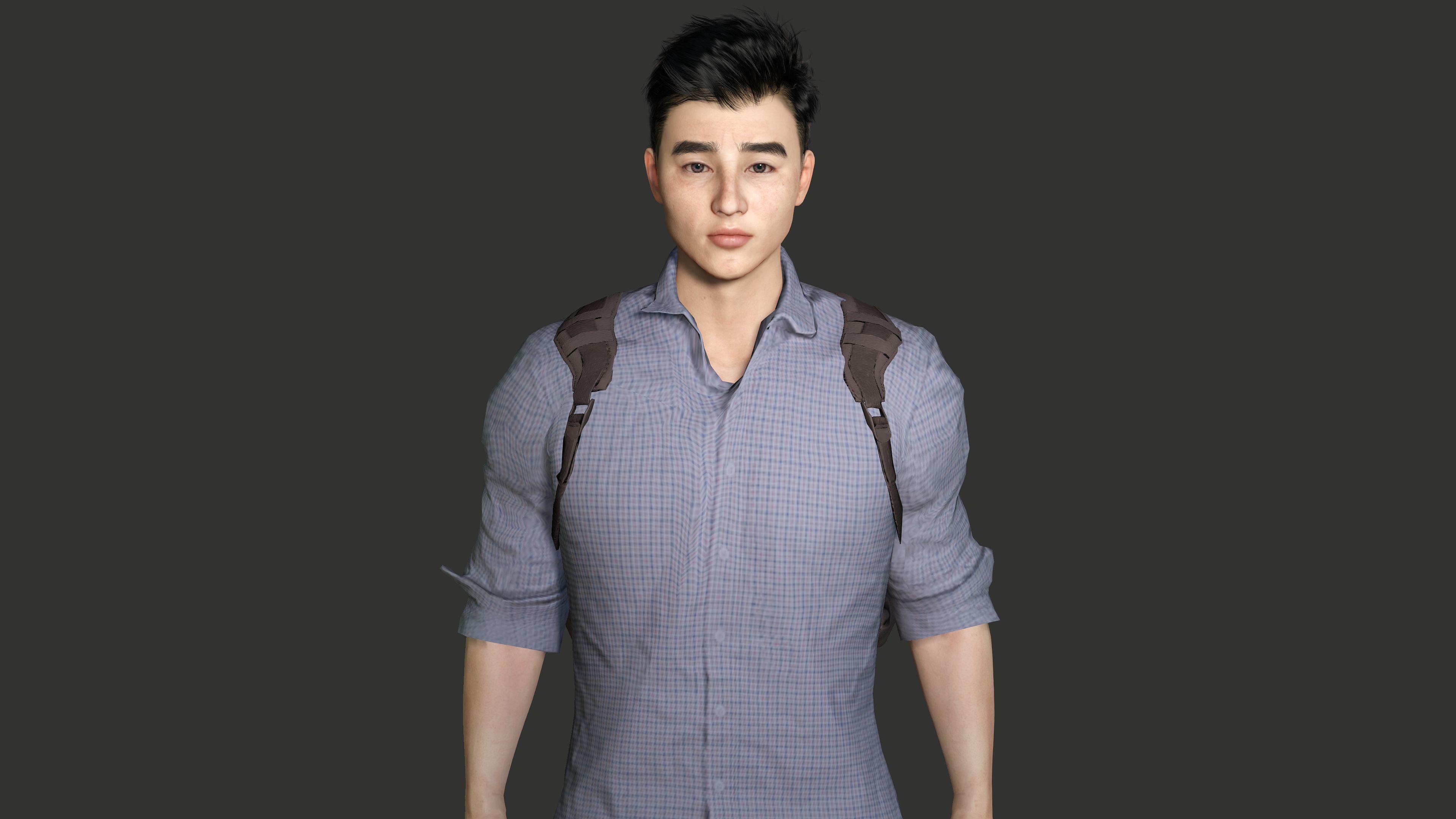 AAA 3D REALISTIC ASIAN MALE CHARACTER - YOUNG COLLEGE STUDENT Low-poly 3D model_5