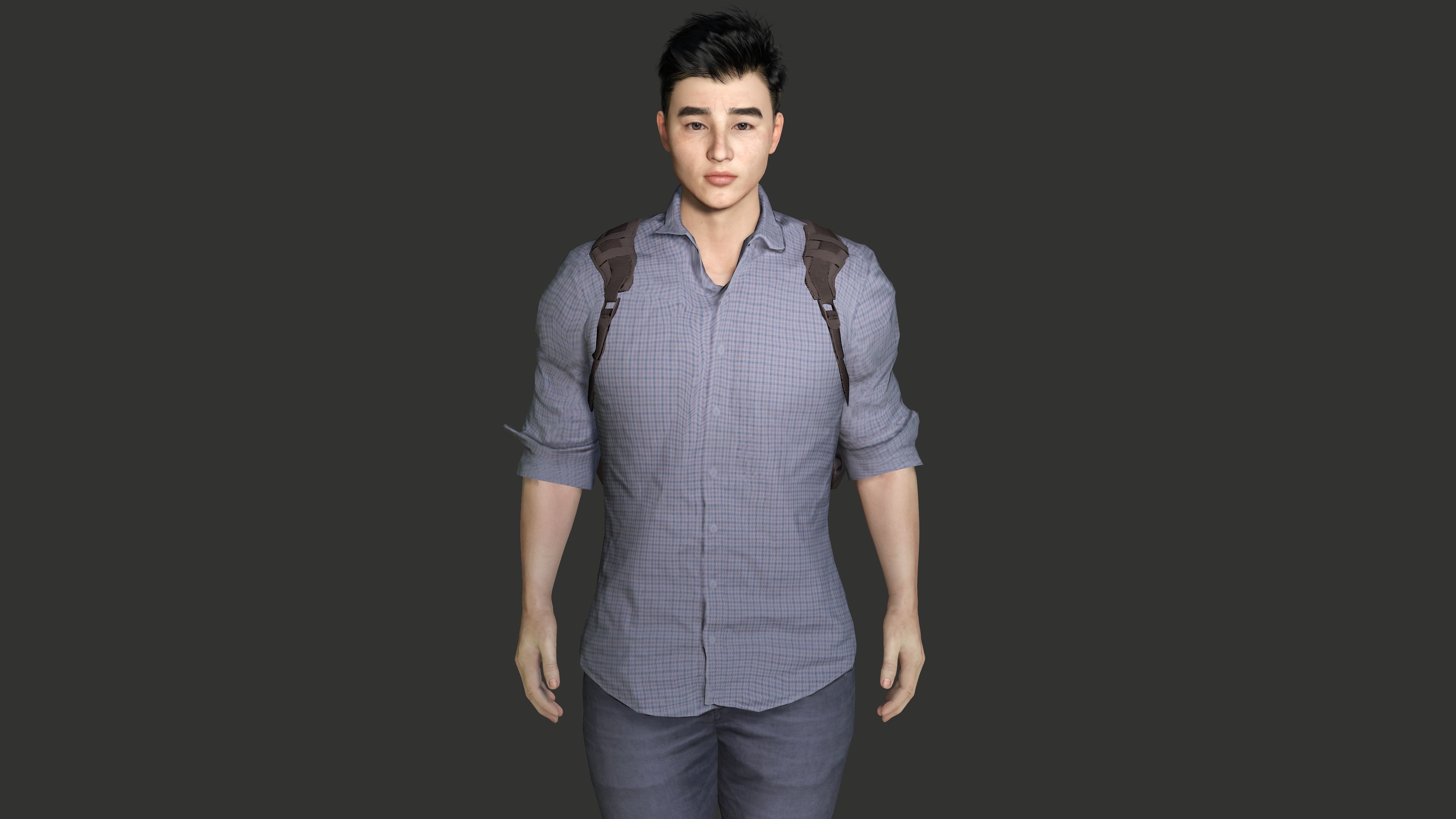 AAA 3D REALISTIC ASIAN MALE CHARACTER - YOUNG COLLEGE STUDENT Low-poly 3D model_4