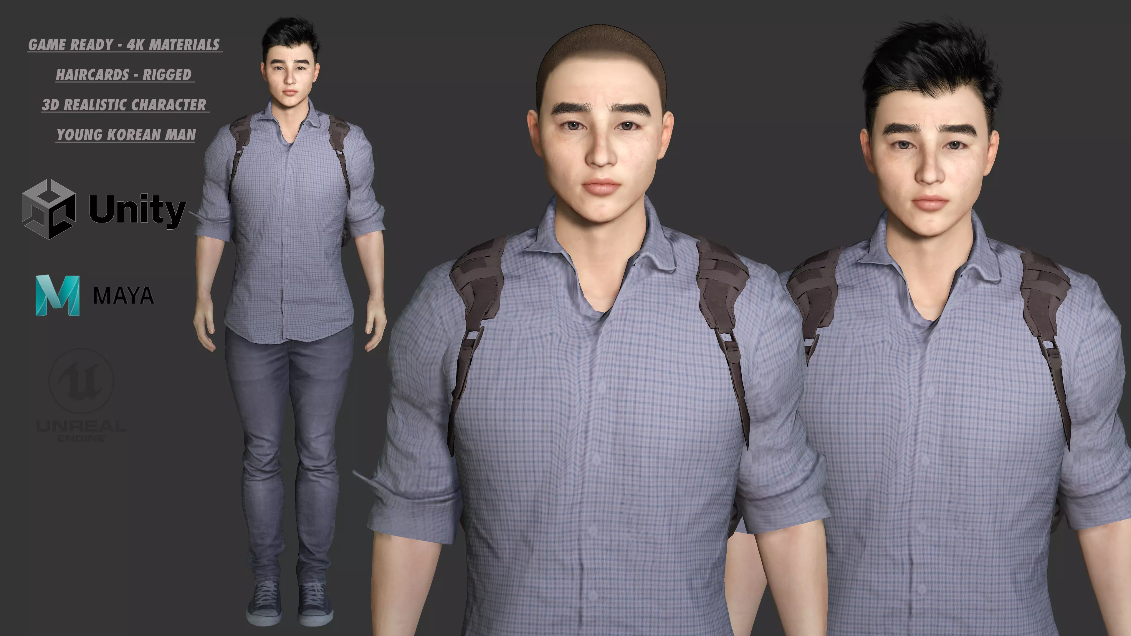 AAA 3D REALISTIC ASIAN MALE CHARACTER - YOUNG COLLEGE STUDENT Low-poly 3D model_0