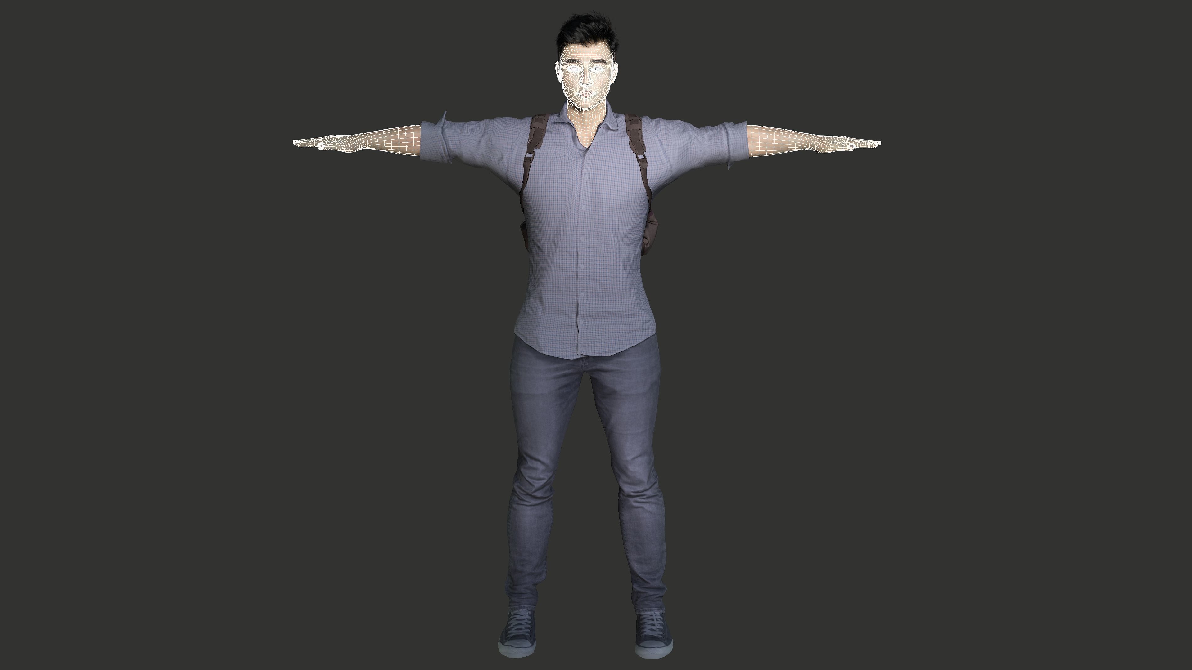 AAA 3D REALISTIC ASIAN MALE CHARACTER - YOUNG COLLEGE STUDENT Low-poly 3D model_13