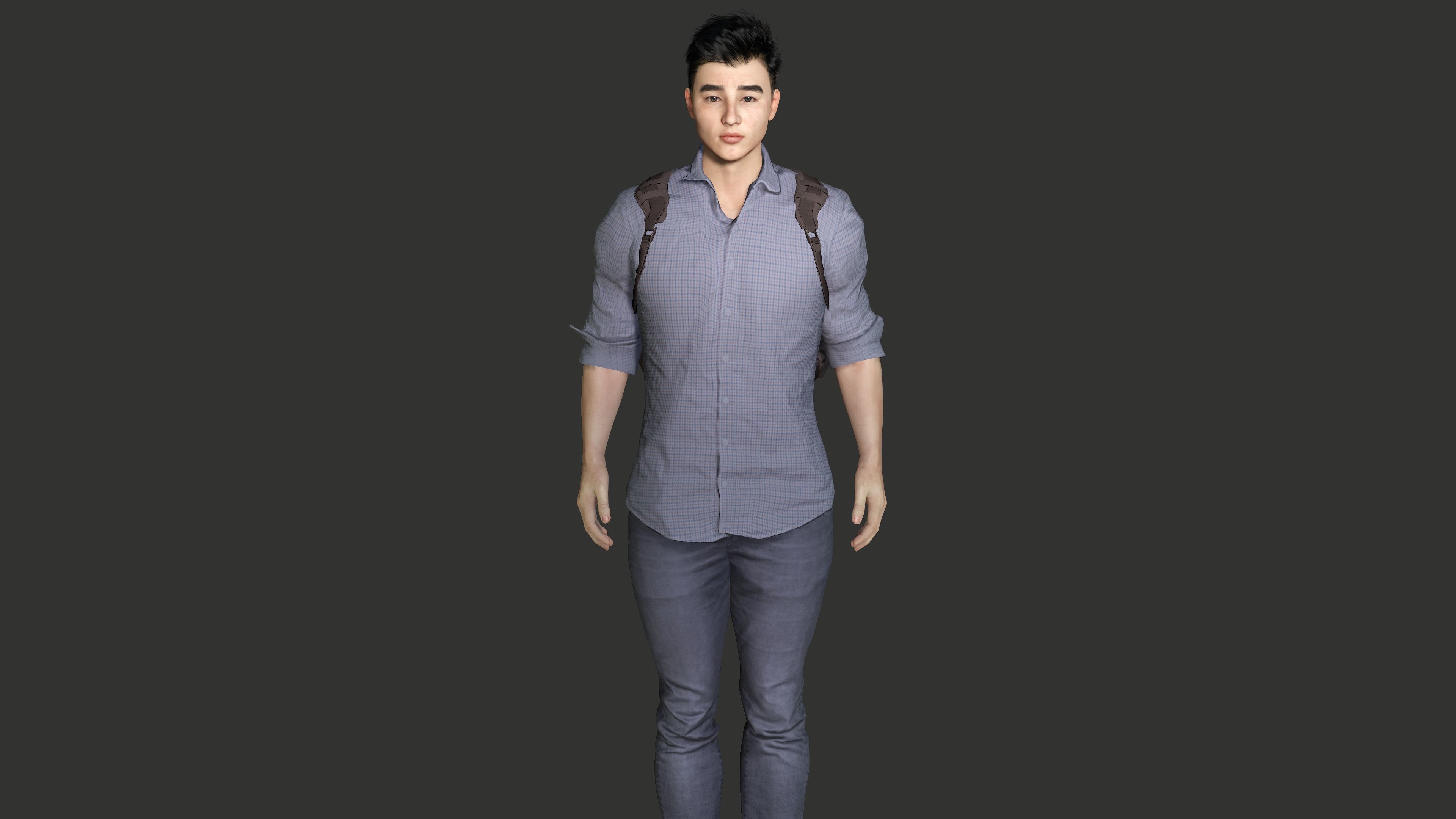 AAA 3D REALISTIC ASIAN MALE CHARACTER - YOUNG COLLEGE STUDENT Low-poly 3D model_2