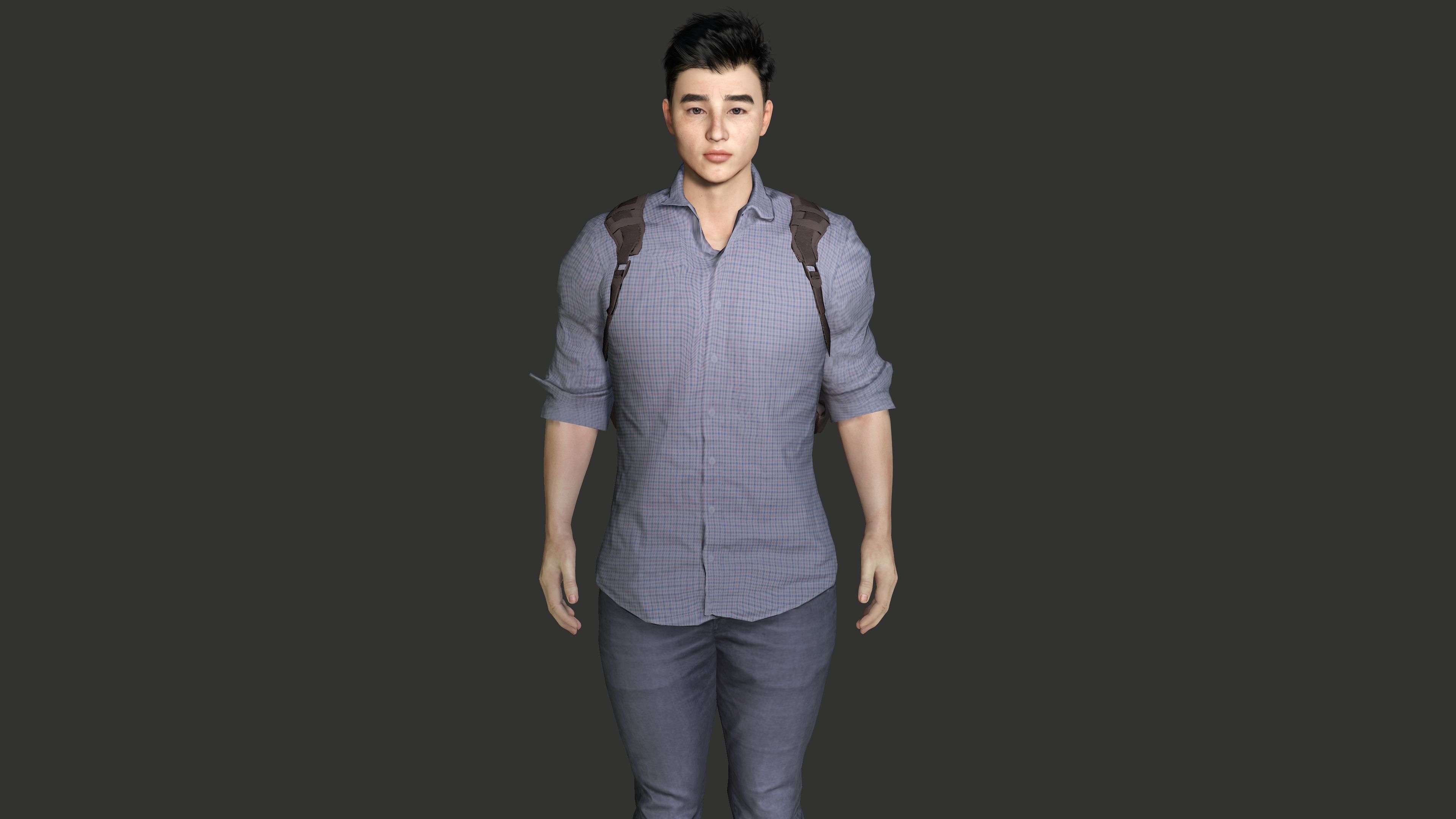 AAA 3D REALISTIC ASIAN MALE CHARACTER - YOUNG COLLEGE STUDENT Low-poly 3D model_3