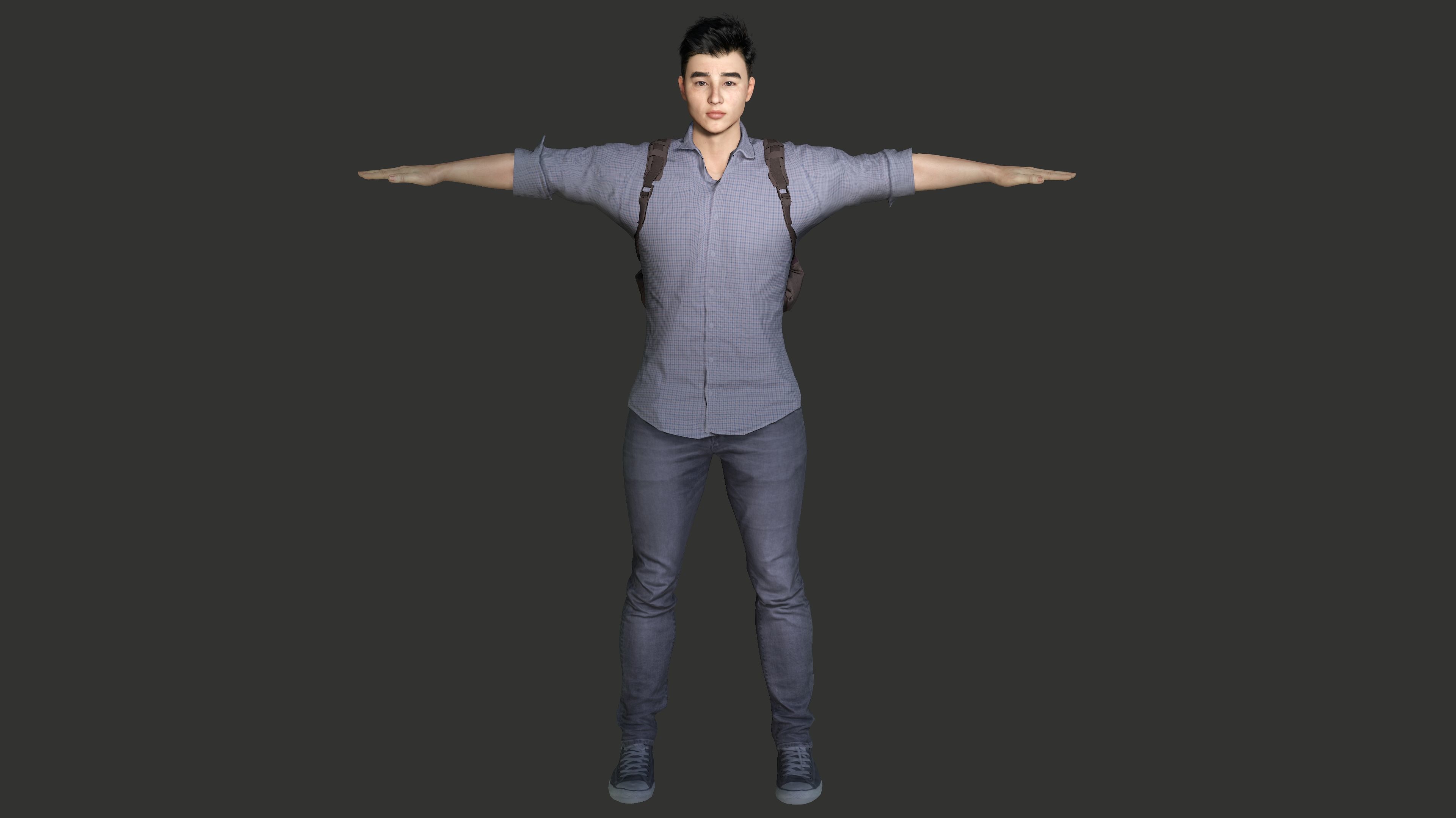 AAA 3D REALISTIC ASIAN MALE CHARACTER - YOUNG COLLEGE STUDENT Low-poly 3D model_11