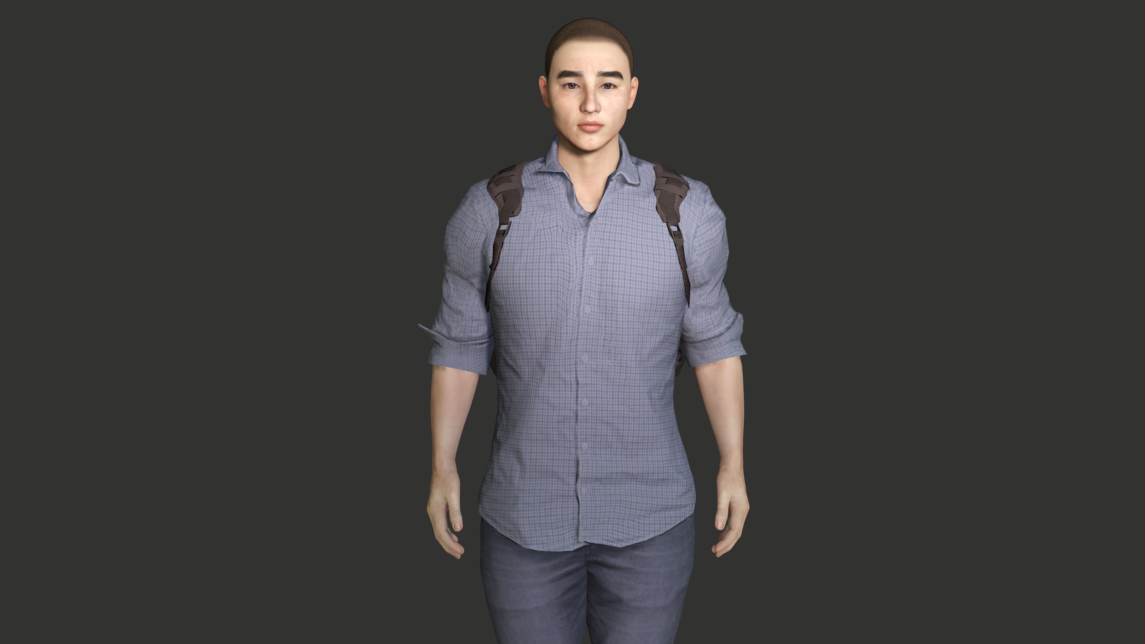 AAA 3D REALISTIC ASIAN MALE CHARACTER - YOUNG COLLEGE STUDENT Low-poly 3D model_7