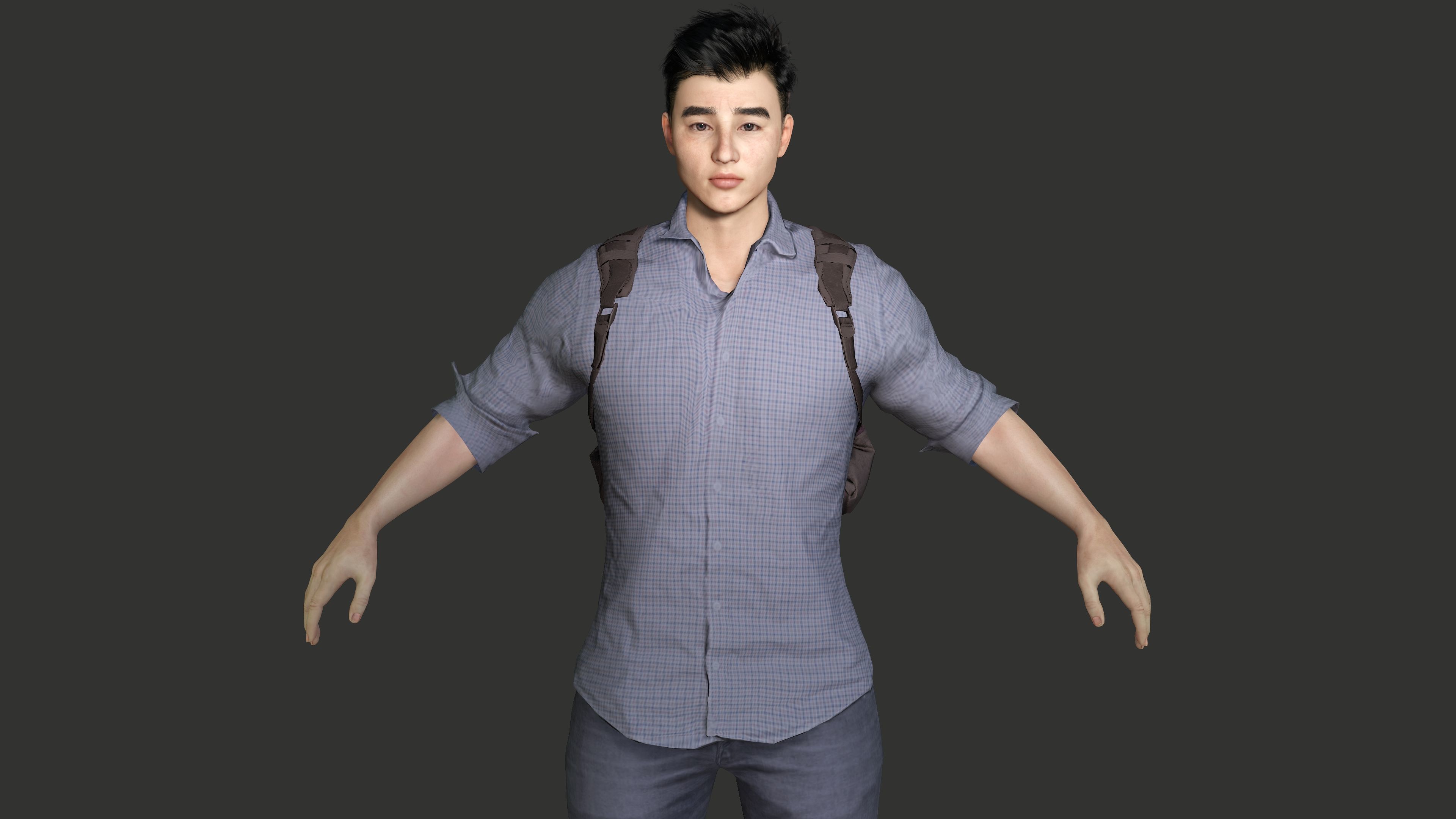 AAA 3D REALISTIC ASIAN MALE CHARACTER - YOUNG COLLEGE STUDENT Low-poly 3D model_10