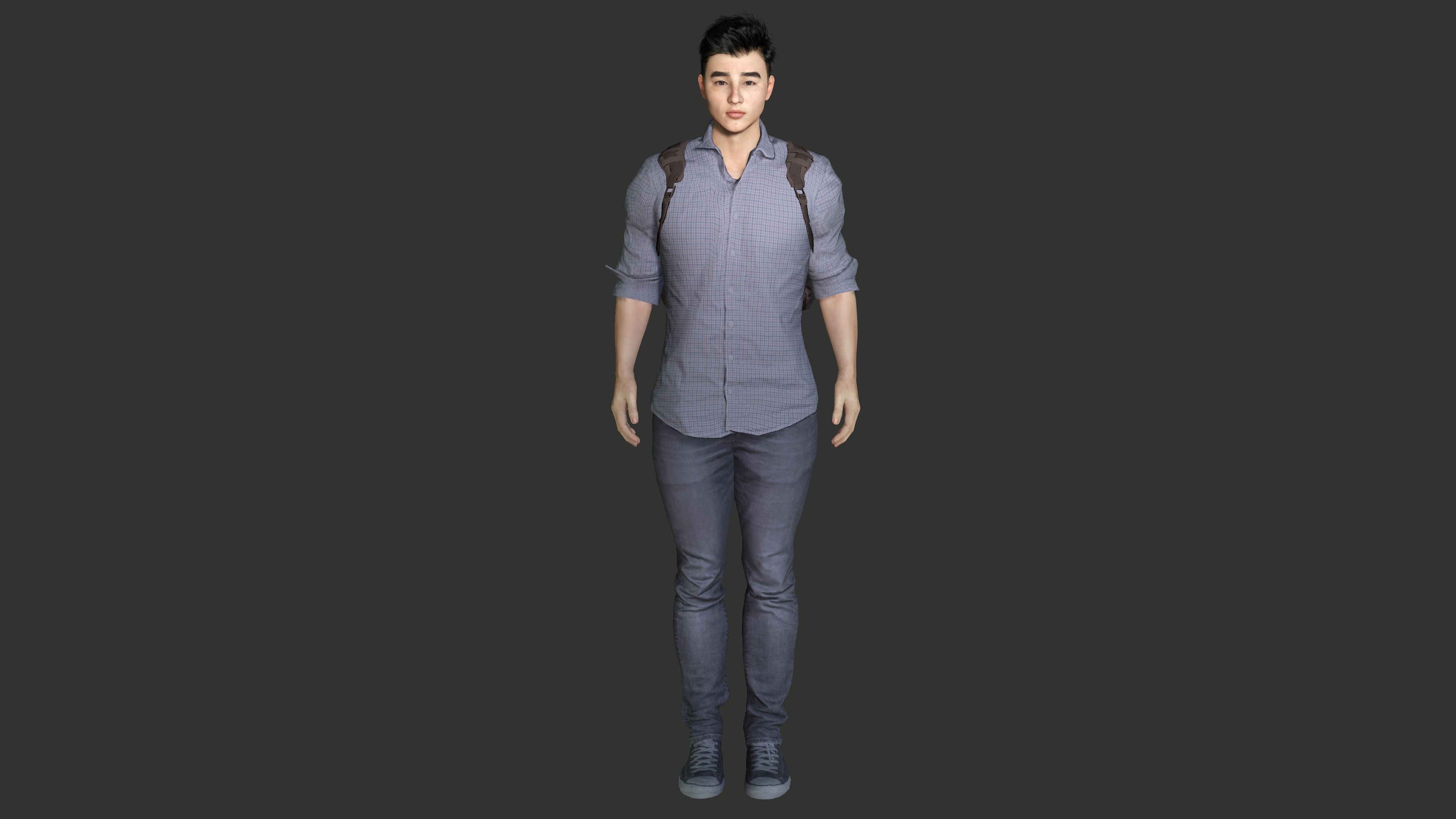 AAA 3D REALISTIC ASIAN MALE CHARACTER - YOUNG COLLEGE STUDENT Low-poly 3D model_1