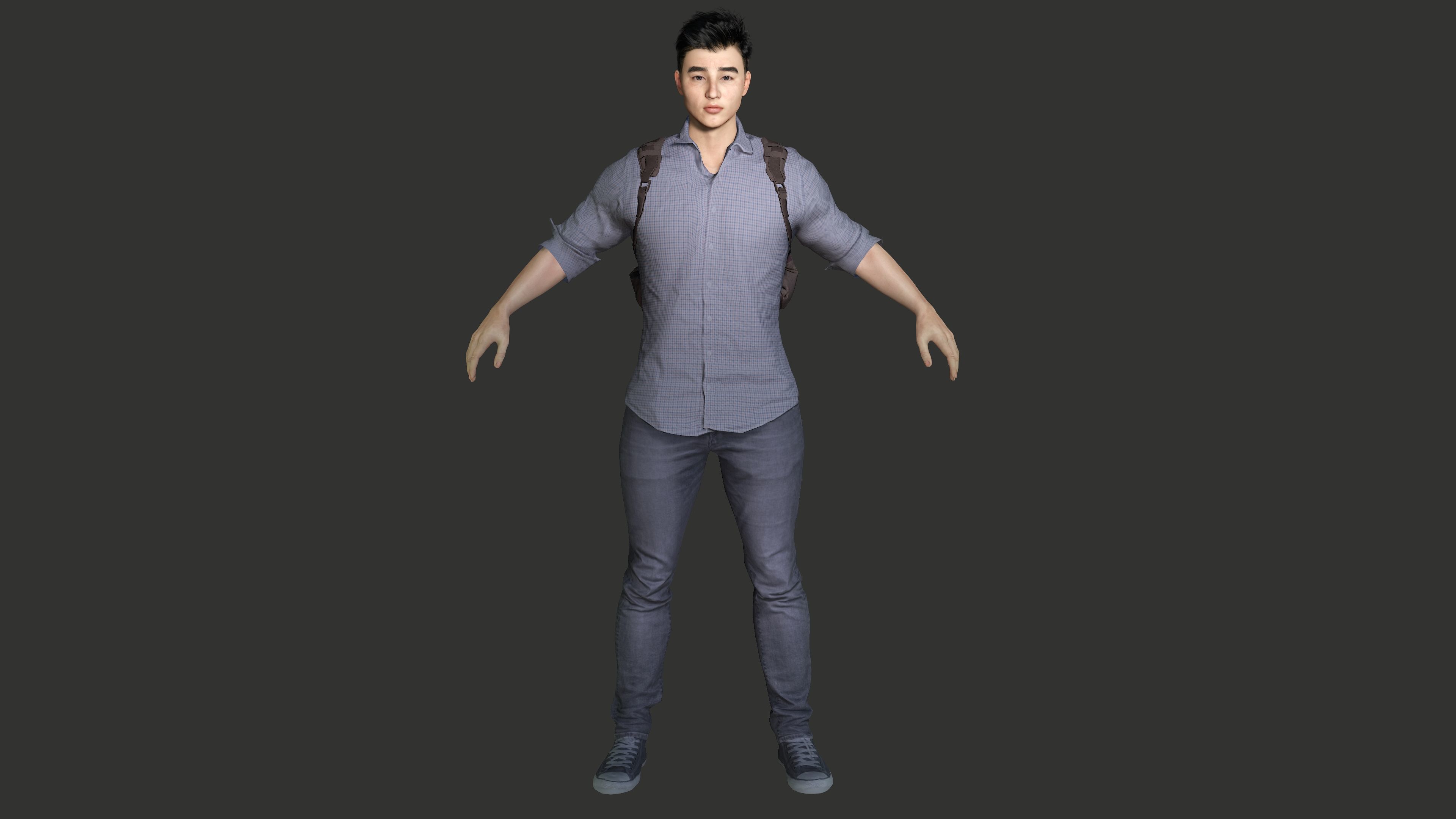 AAA 3D REALISTIC ASIAN MALE CHARACTER - YOUNG COLLEGE STUDENT Low-poly 3D model_9