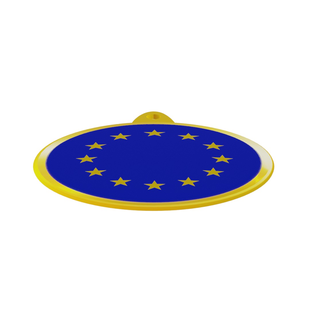 EU Flag Golden Medal Badge 3D model_5