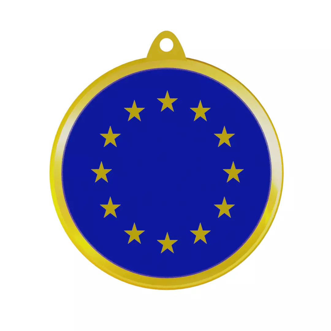 EU Flag Golden Medal Badge 3D model_0