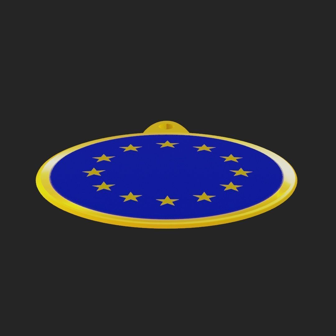 EU Flag Golden Medal Badge 3D model_13