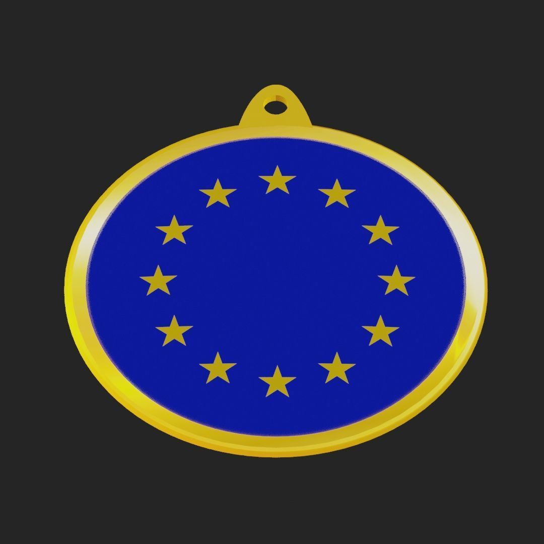 EU Flag Golden Medal Badge 3D model_19