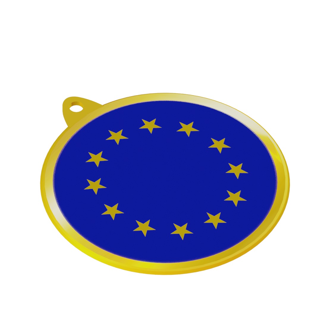 EU Flag Golden Medal Badge 3D model_12