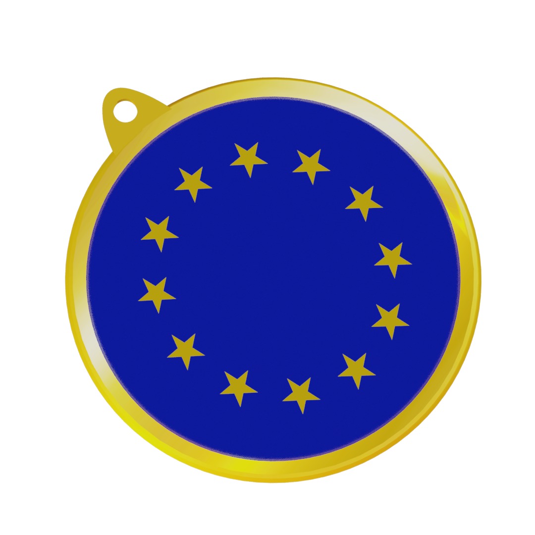 EU Flag Golden Medal Badge 3D model_2