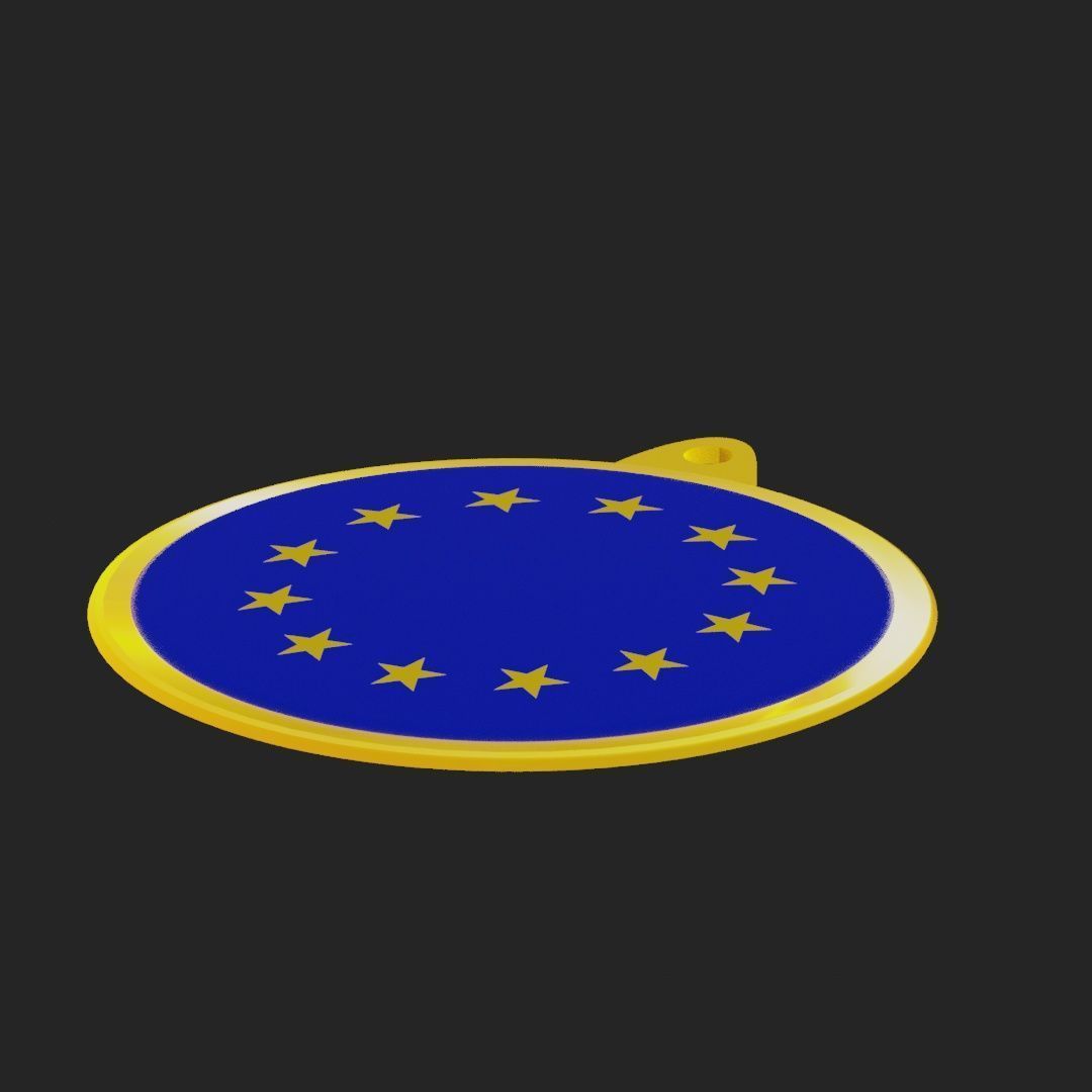 EU Flag Golden Medal Badge 3D model_16