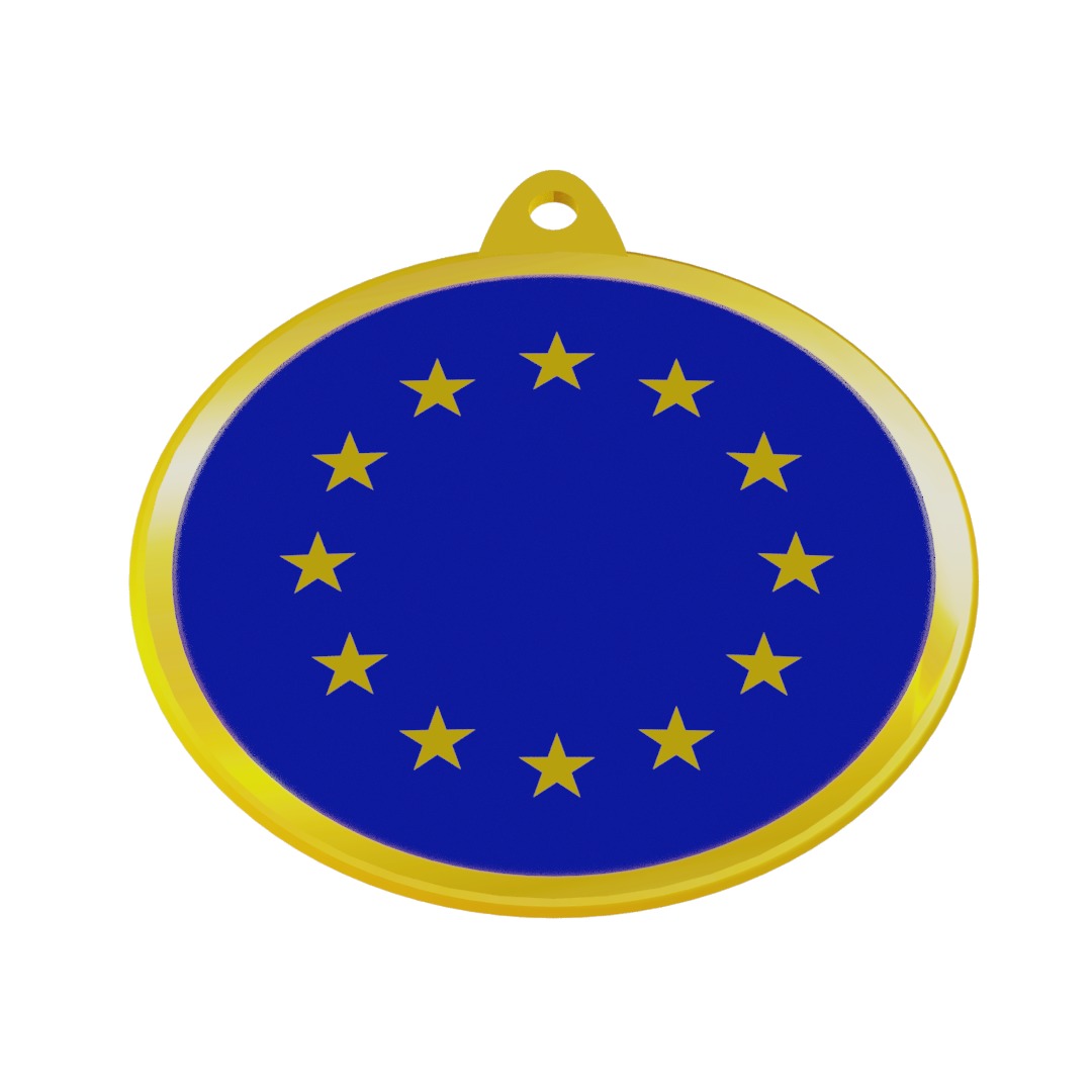 EU Flag Golden Medal Badge 3D model_3