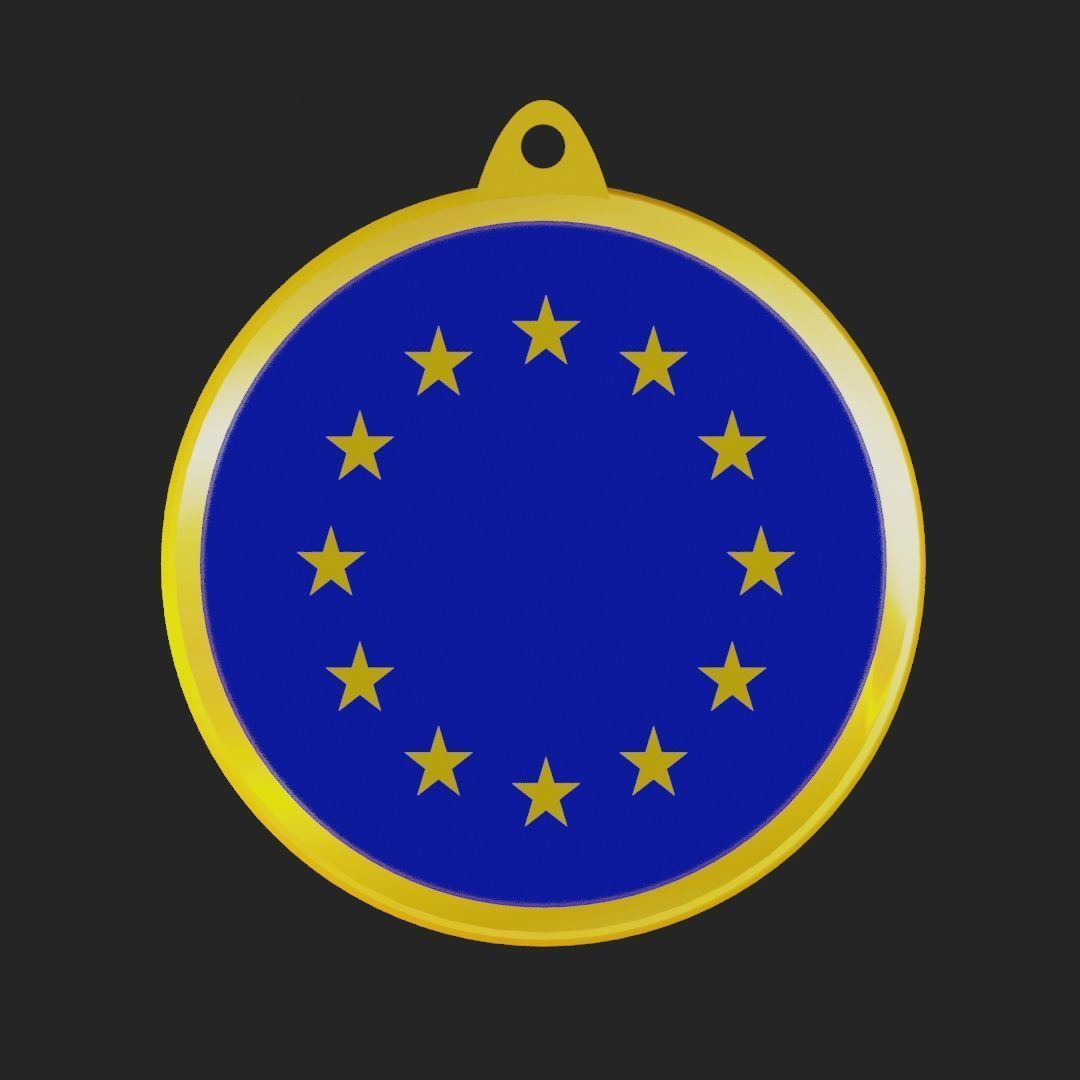 EU Flag Golden Medal Badge 3D model_6