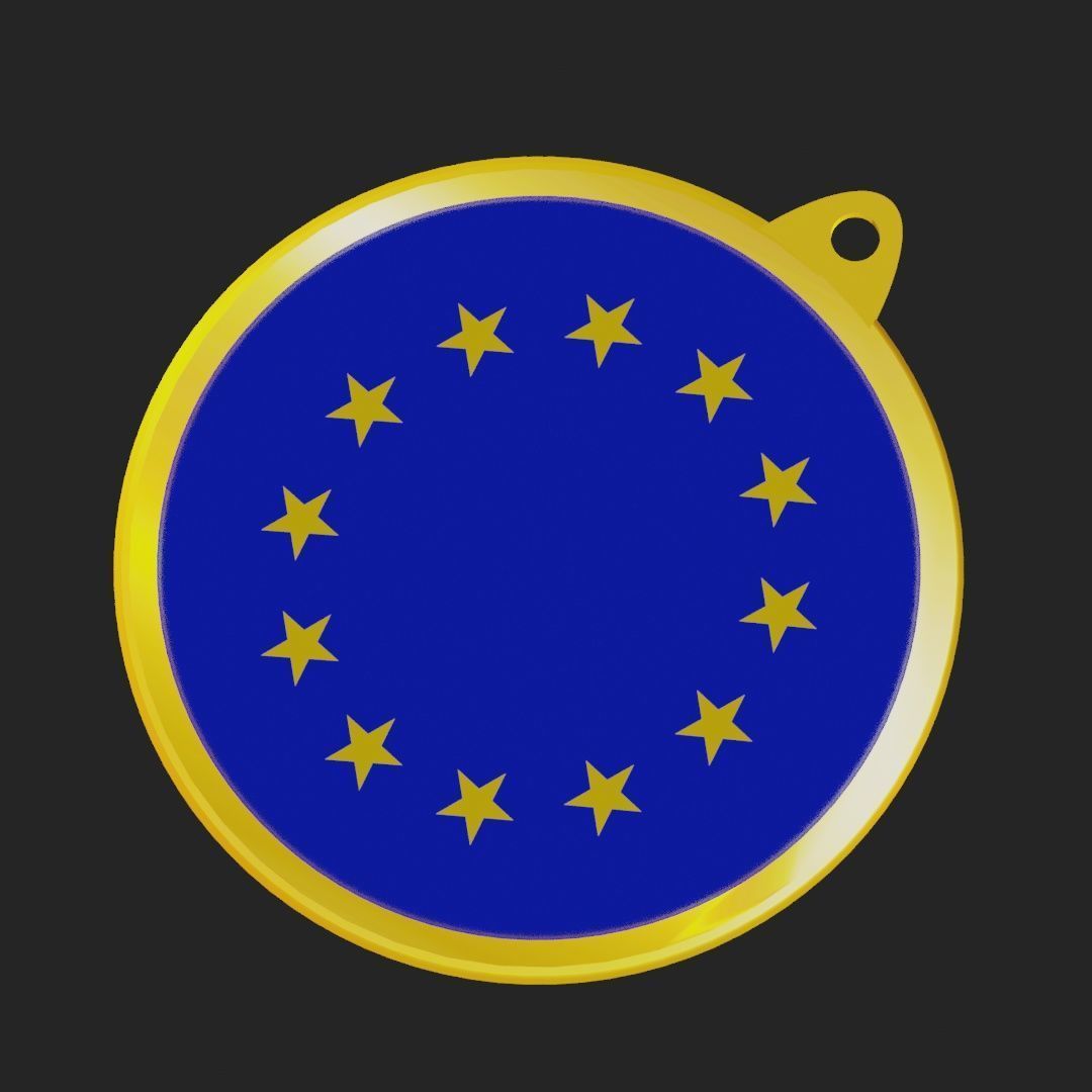 EU Flag Golden Medal Badge 3D model_18