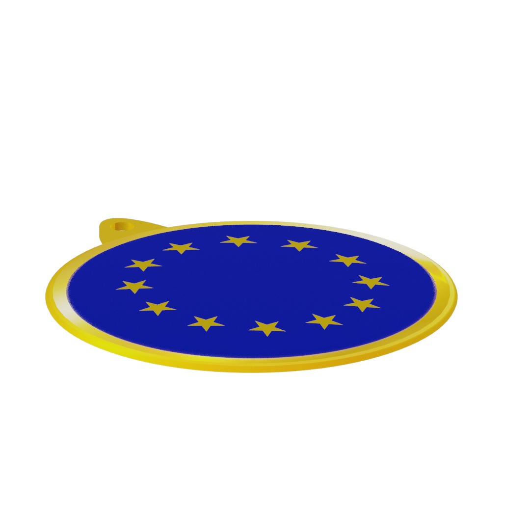 EU Flag Golden Medal Badge 3D model_9