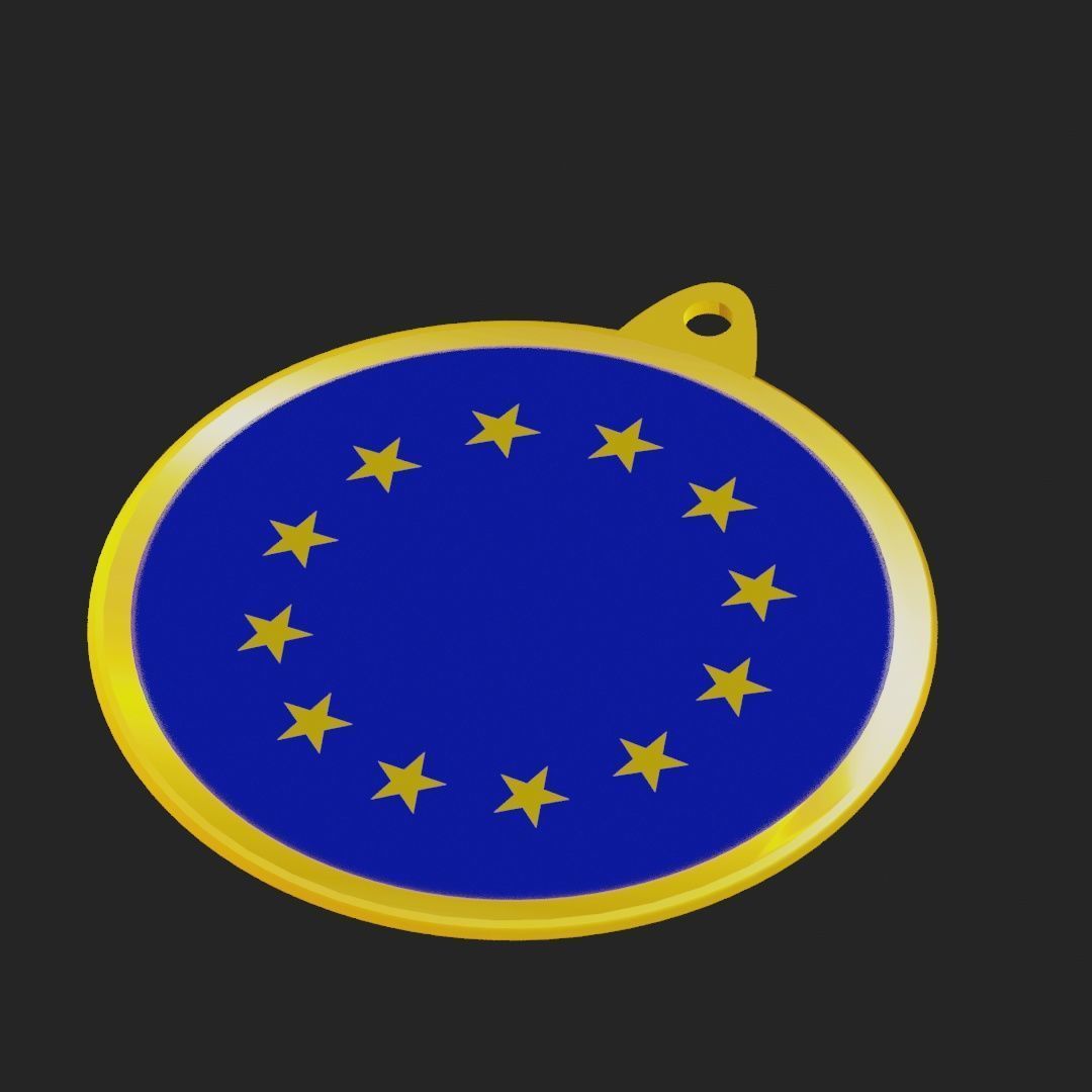 EU Flag Golden Medal Badge 3D model_23