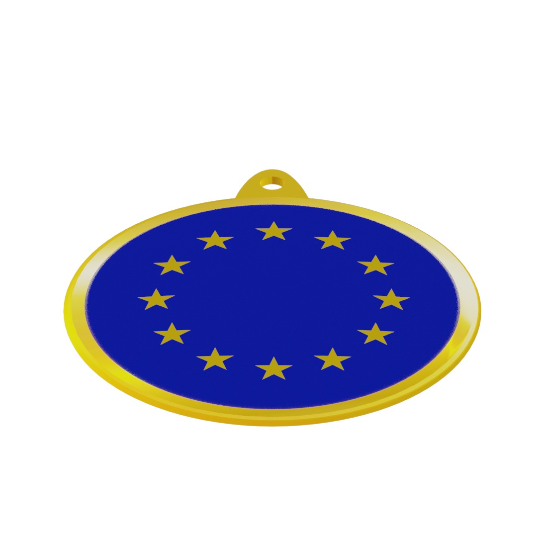 EU Flag Golden Medal Badge 3D model_4
