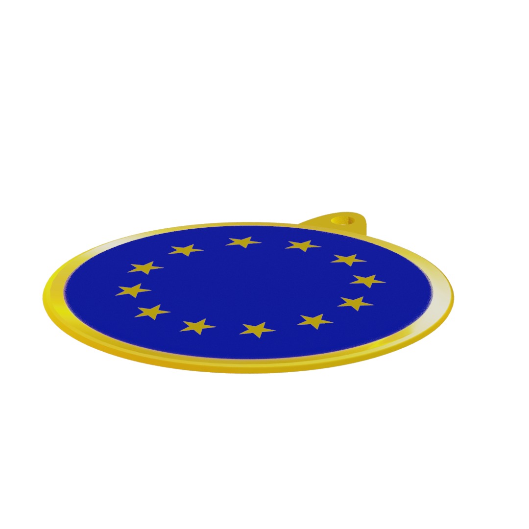 EU Flag Golden Medal Badge 3D model_11