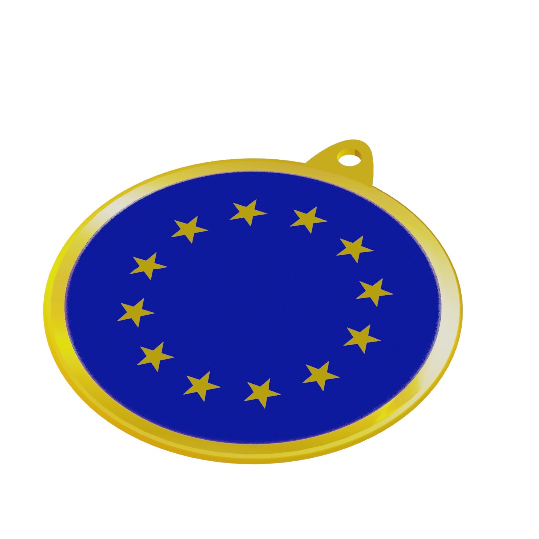 EU Flag Golden Medal Badge 3D model_1