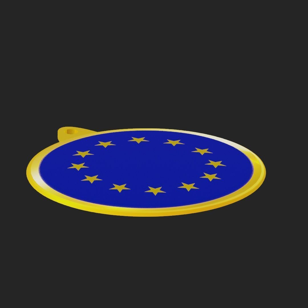 EU Flag Golden Medal Badge 3D model_15