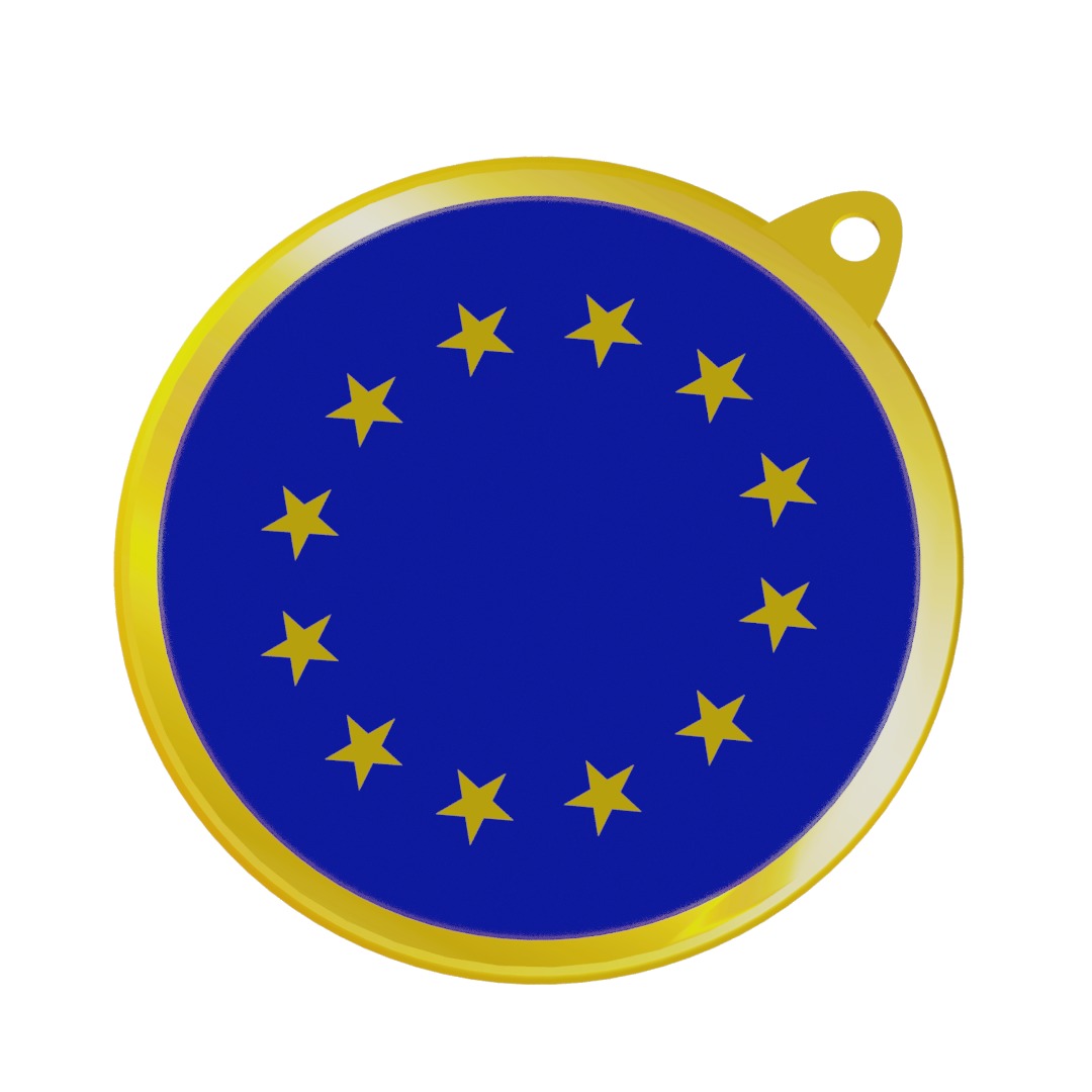 EU Flag Golden Medal Badge 3D model_10